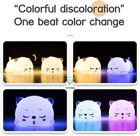 Cute Cat Silicone Night Light – Color Changing Tap Lamp for Kids & Gifts